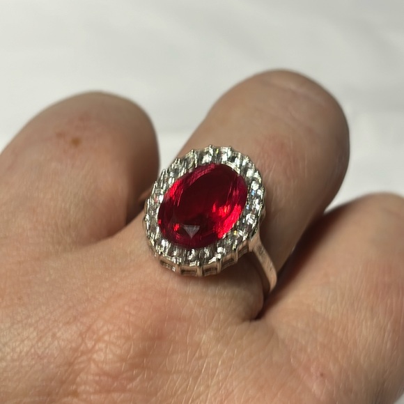 Ruby Cocktail Ring Ruby Cluster Ring 5 Ct Ruby Silver Ring Ruby Engagement Ring - Picture 6 of 9